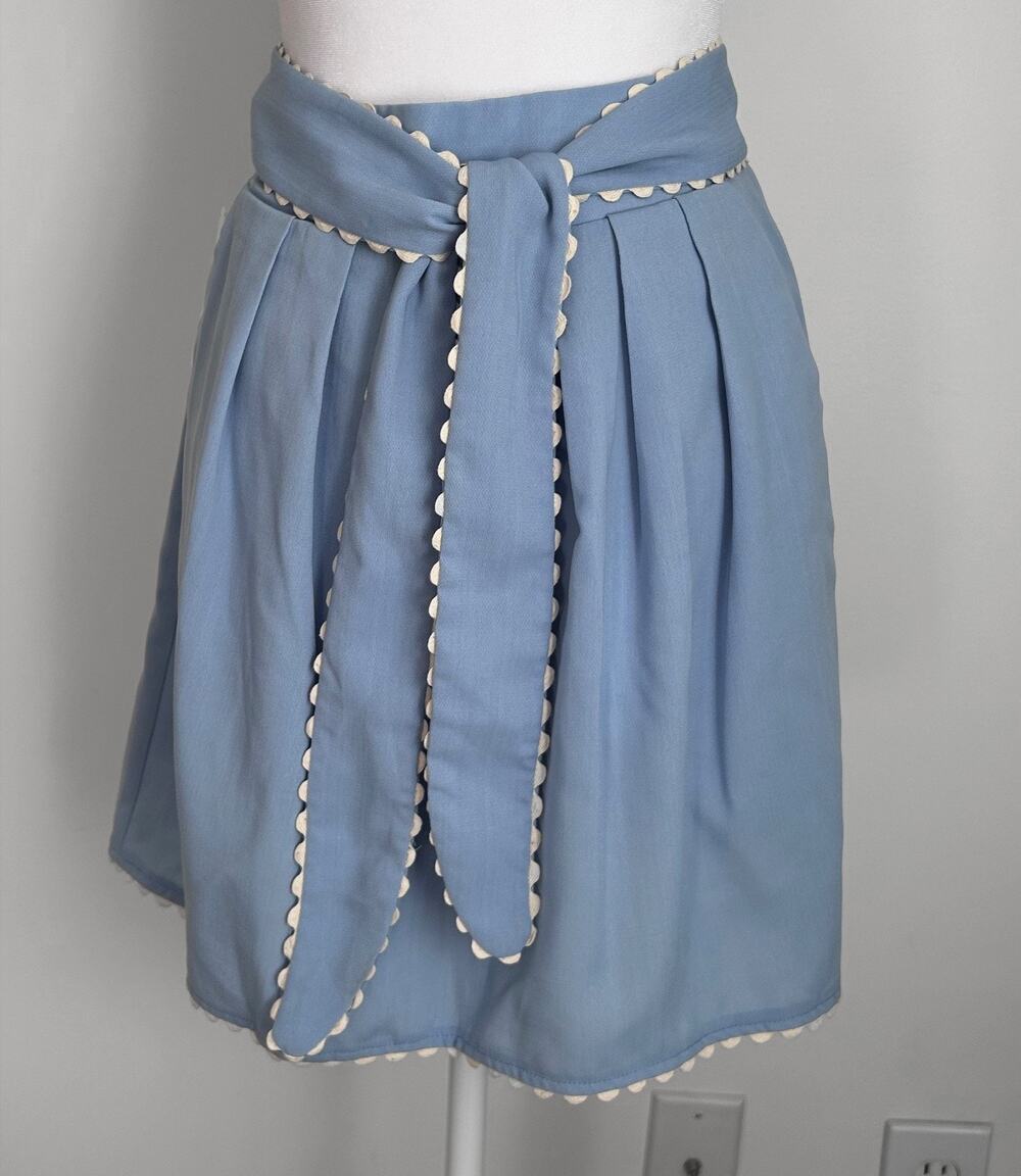 NWT! Ezra Light Blue Skirt w/ Attached Scallop Sash Tie, Elastic Waist, Small